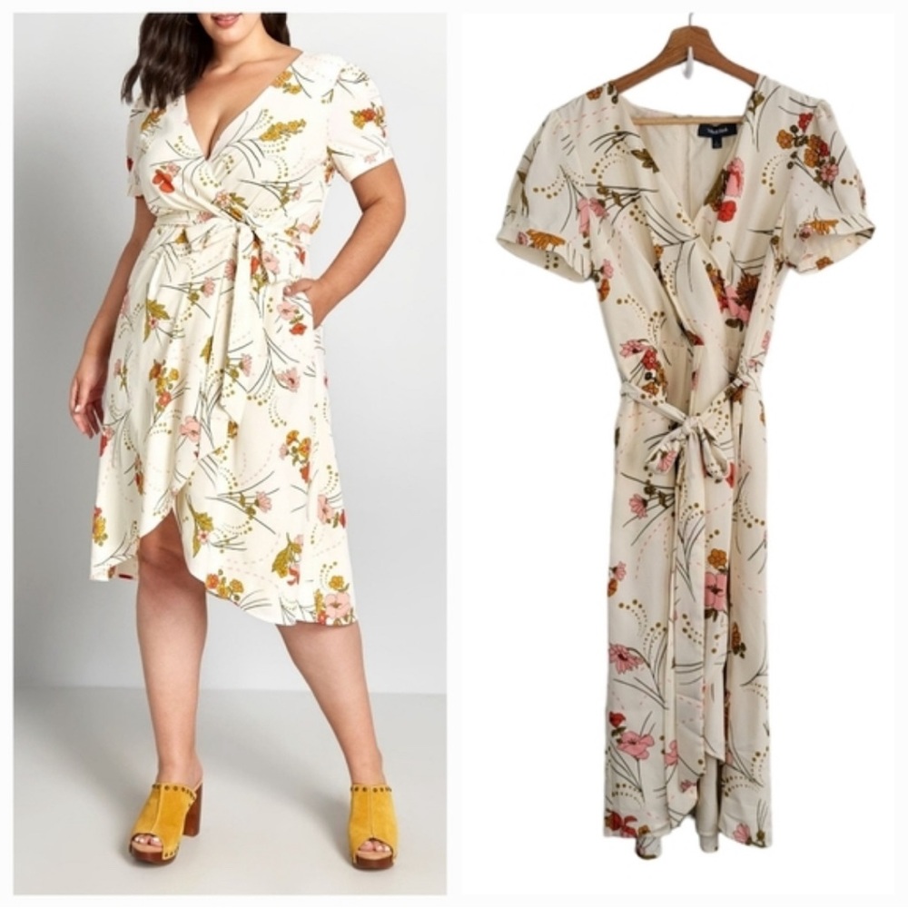 Modcloth Poetic Presence Faux-Wrap Floral Dress Pockets